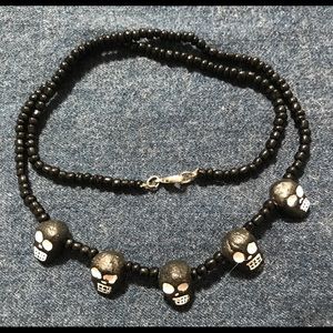 Day of the dead black & white skull bead necklace